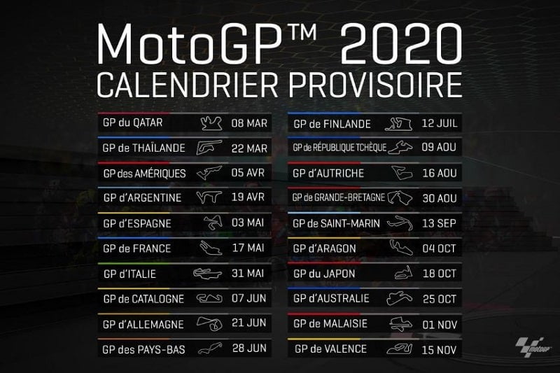 MotoGP : Le calendrier des Grands Prix 2020 est publié avec 20 épreuves