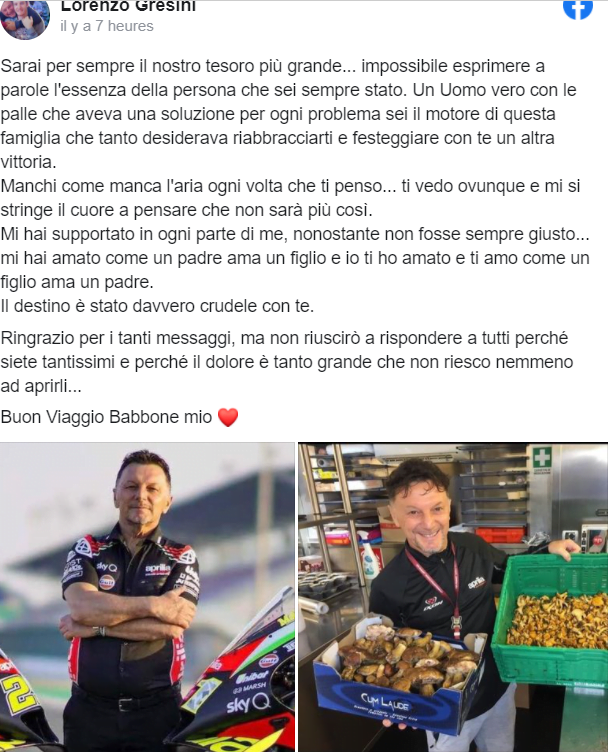 Gresini n'est plus et son fils Lorenzo lui fait ce dernier adieu … 